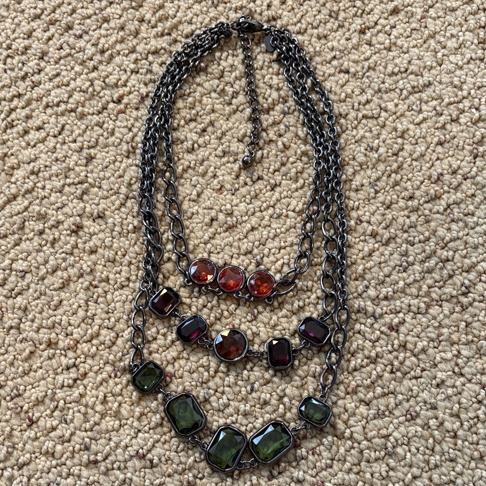 Chico's Multi-Row Necklace with Green and Amber Stones